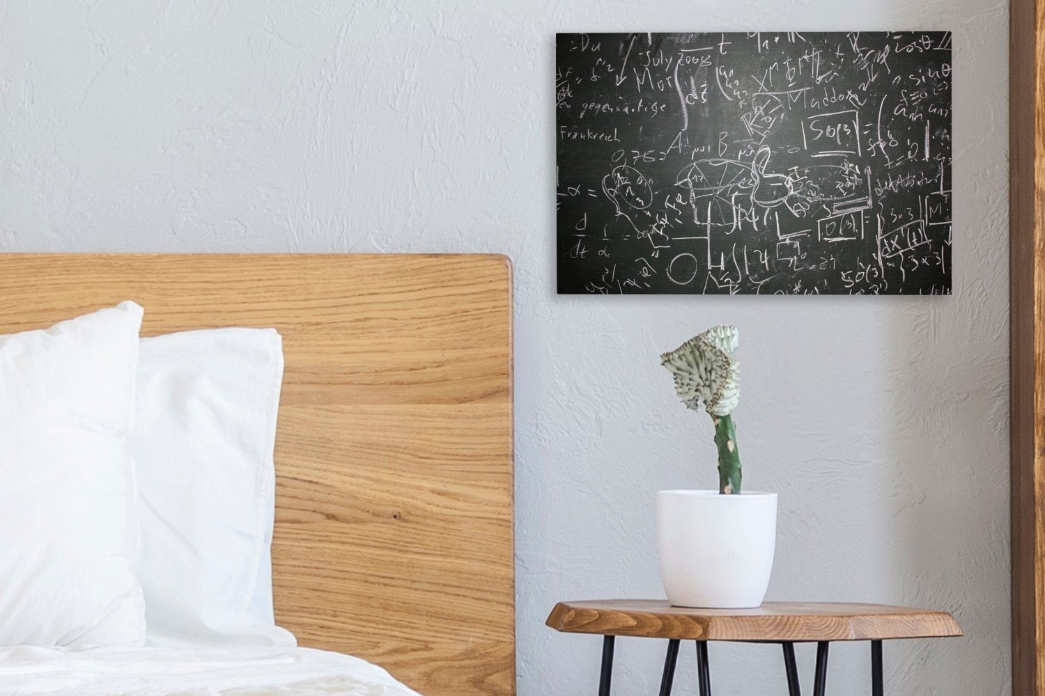 OneMillionCanvasses® Leinwandbild Formeln auf Wandbild (1 schwarzen Wanddeko, cm St), einer Kreidetafel, Leinwandbilder, 30x20 Aufhängefertig