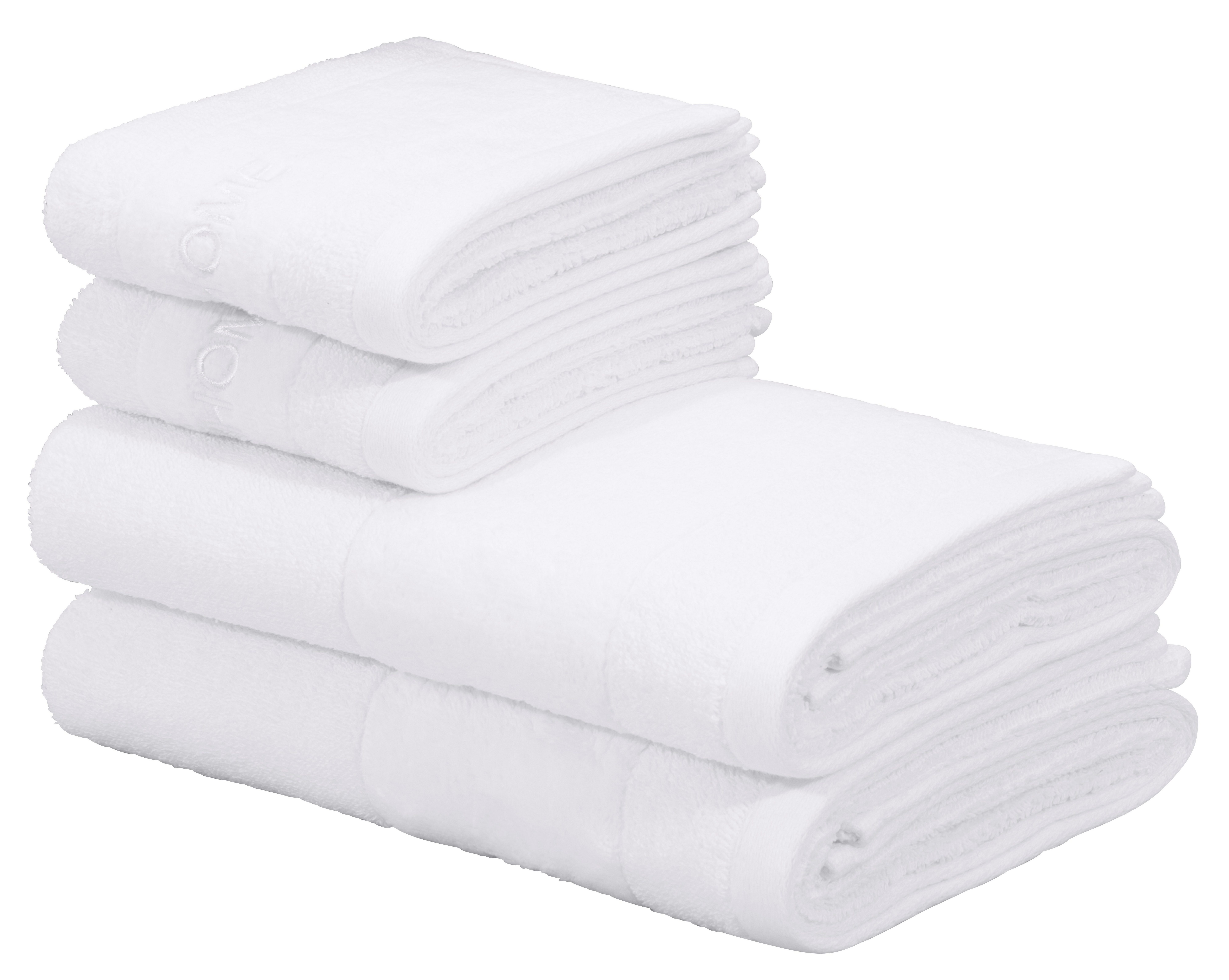 my home Handtuch Set »Aiden«, Handtücher mit Markenlogo Stickerei in der Bordüre, Frottier, (Set, 4-tlg), 2 Gästehandtücher, 2 Handtücher, aus 100% Baumwolle weiß