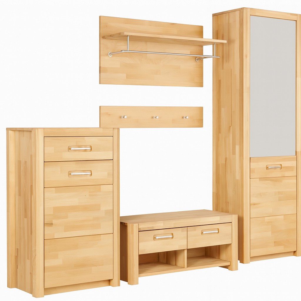 bv-vertrieb Garderoben-Set Flurgarderobe 232x203x40 Garderobeset Kernbuche #3849