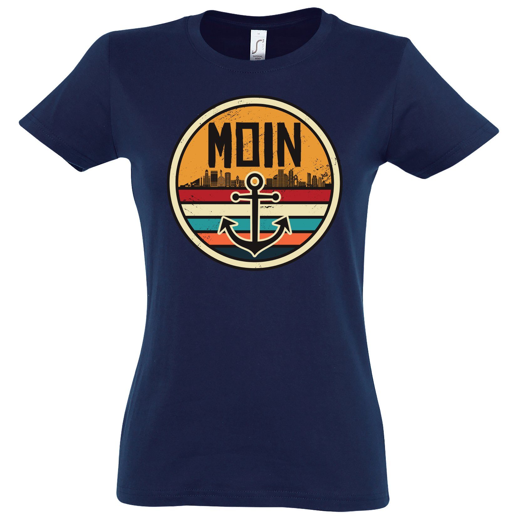 Youth Designz Print-Shirt Moin Spruch Damen T-Shirt mit Anker Logo Print und Spruch Navyblau