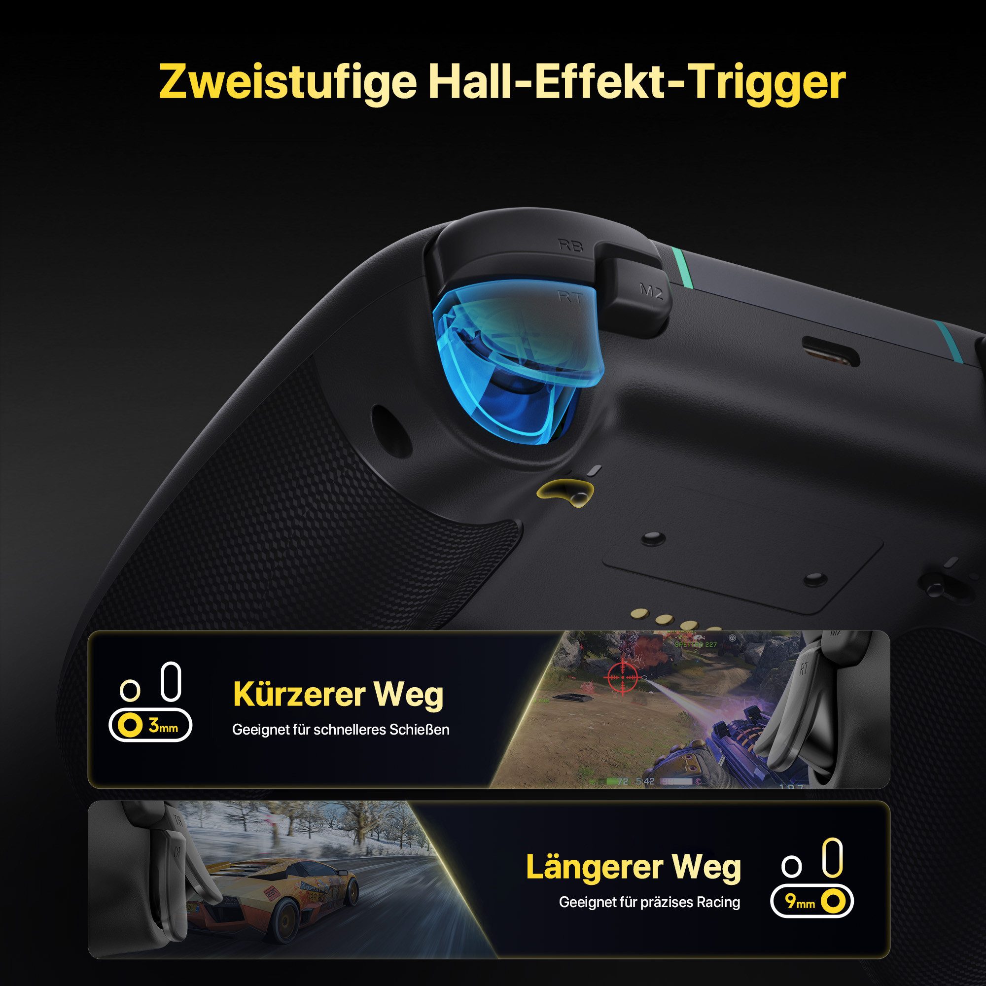 ANYSUN Controller X05Pro Wireless PC-Controller – Leise Tasten, Controller (2-Stufen-Impulstrigger, 2 programmierbare Tasten, Hall-Effekt-Joysticks, Gaming-Controller mit 1000 Hz Abfragerate für PC/Switch/Android/iOS)