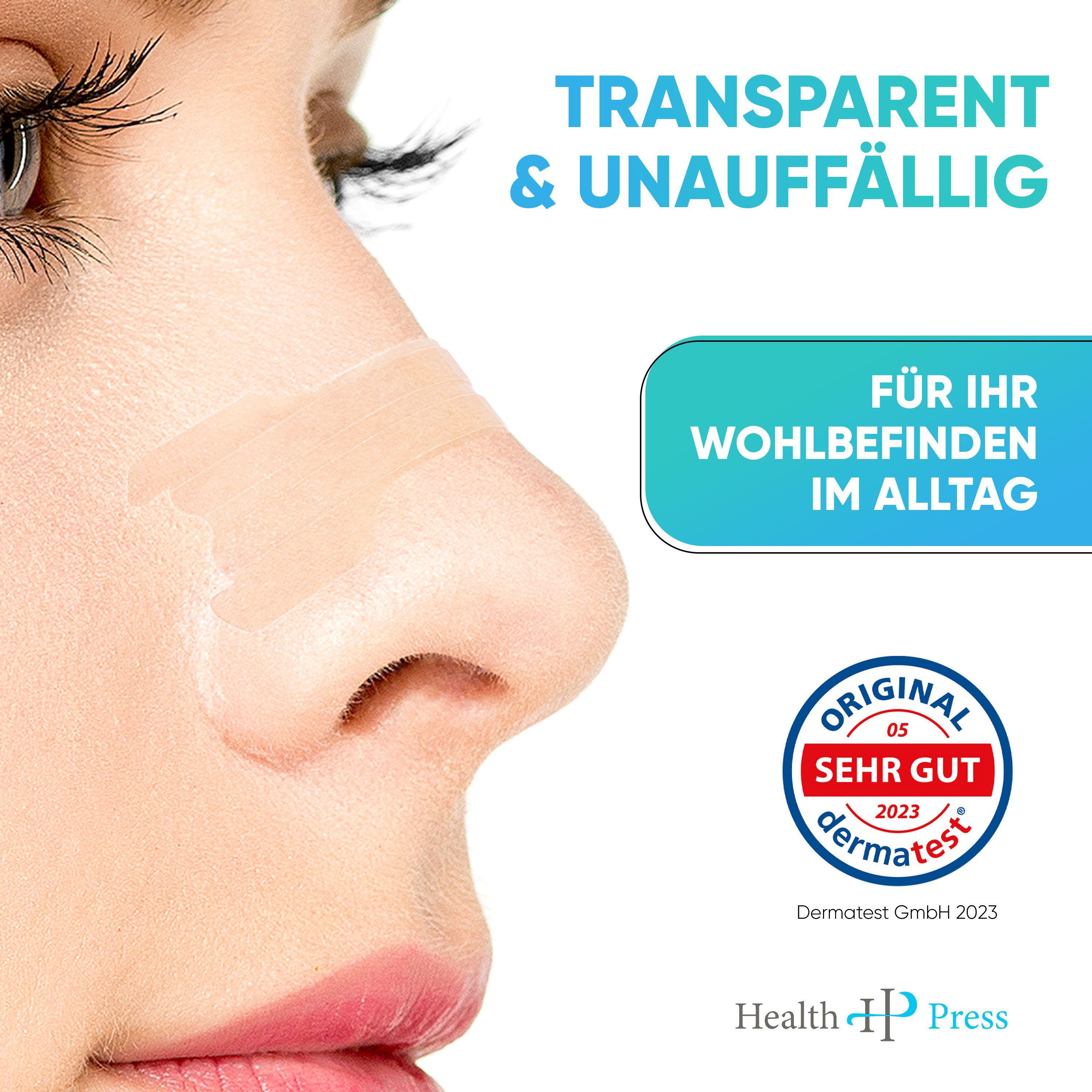 Health Press Nasenpflaster Transparente Nasenstrips Anti Schnarch Pflaster für einfacheres Atmen (50 St), Verbesserte Nasenatmung