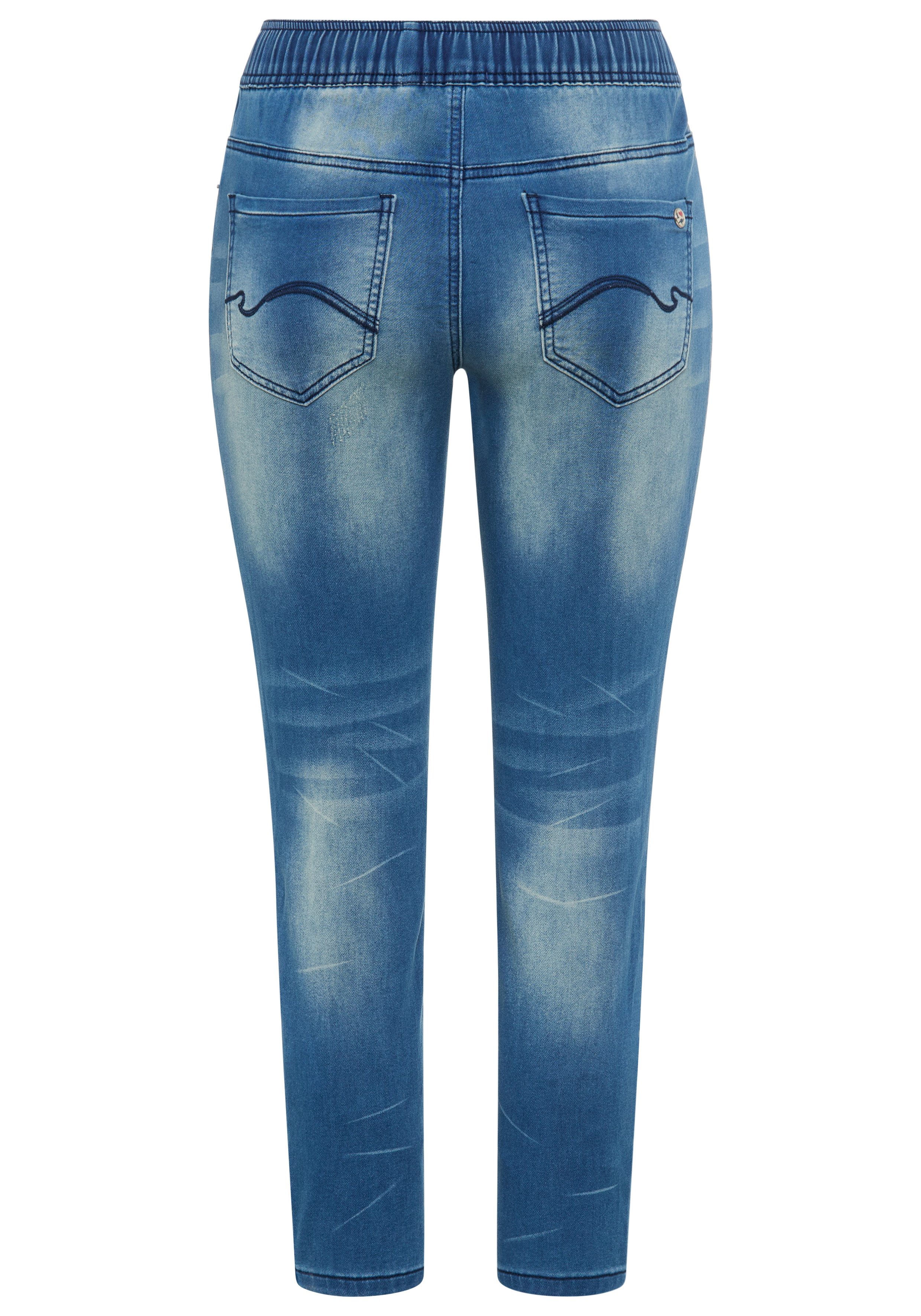 KangaROOS Jogg Pants 7/8 JOGG-DENIM weites Bein, mit Used-Waschung, hohe Leibhöhe, 7/8-Länge