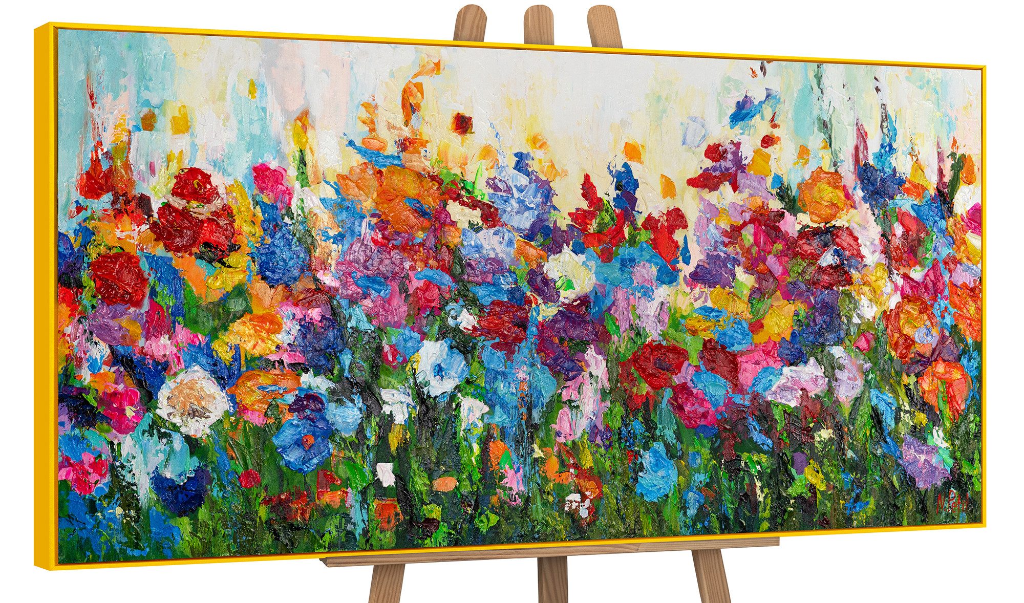 YS-Art Живопис Blumige Farben, Blumen, Blumen Leinwandbild bunt in verschiedenen Farben, gerahmt