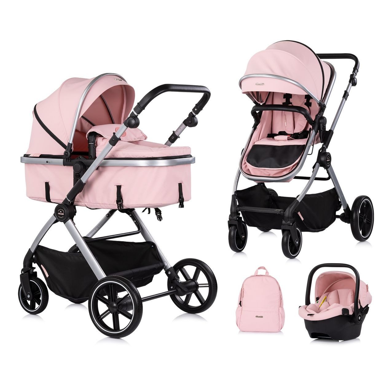 Chipolino Kombi-Kinderwagen Pearl 3 in 1, EVA-Material, 5-Punkt-Gurt, 3-Punkt-Gurt, Babyschale, Sportsitz