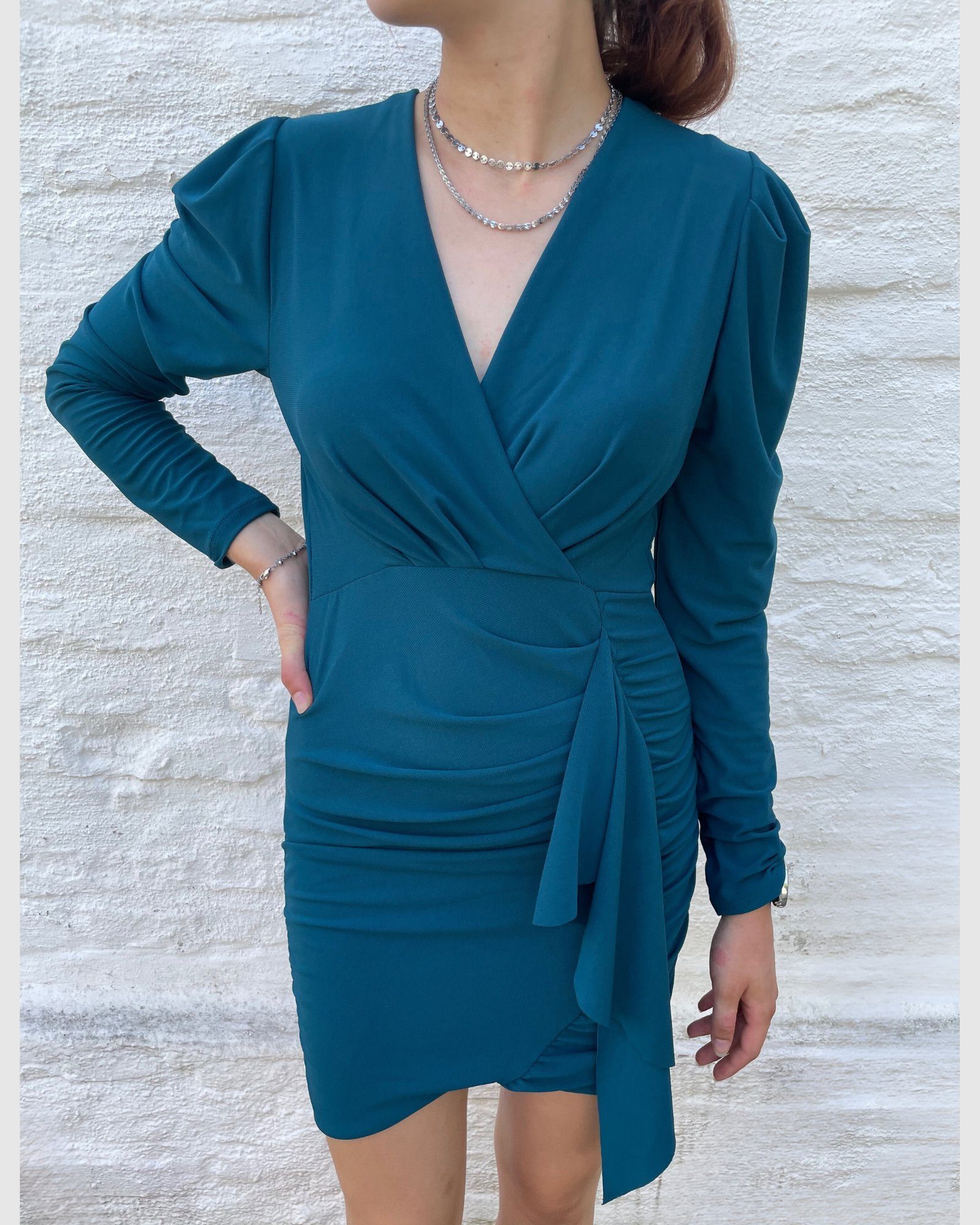 ITALY VIBES Minikleid LIVIANA - elegantes Kleid - figurbetontes Partykleid - ONE SIZE passt hier Gr. XS - M blau