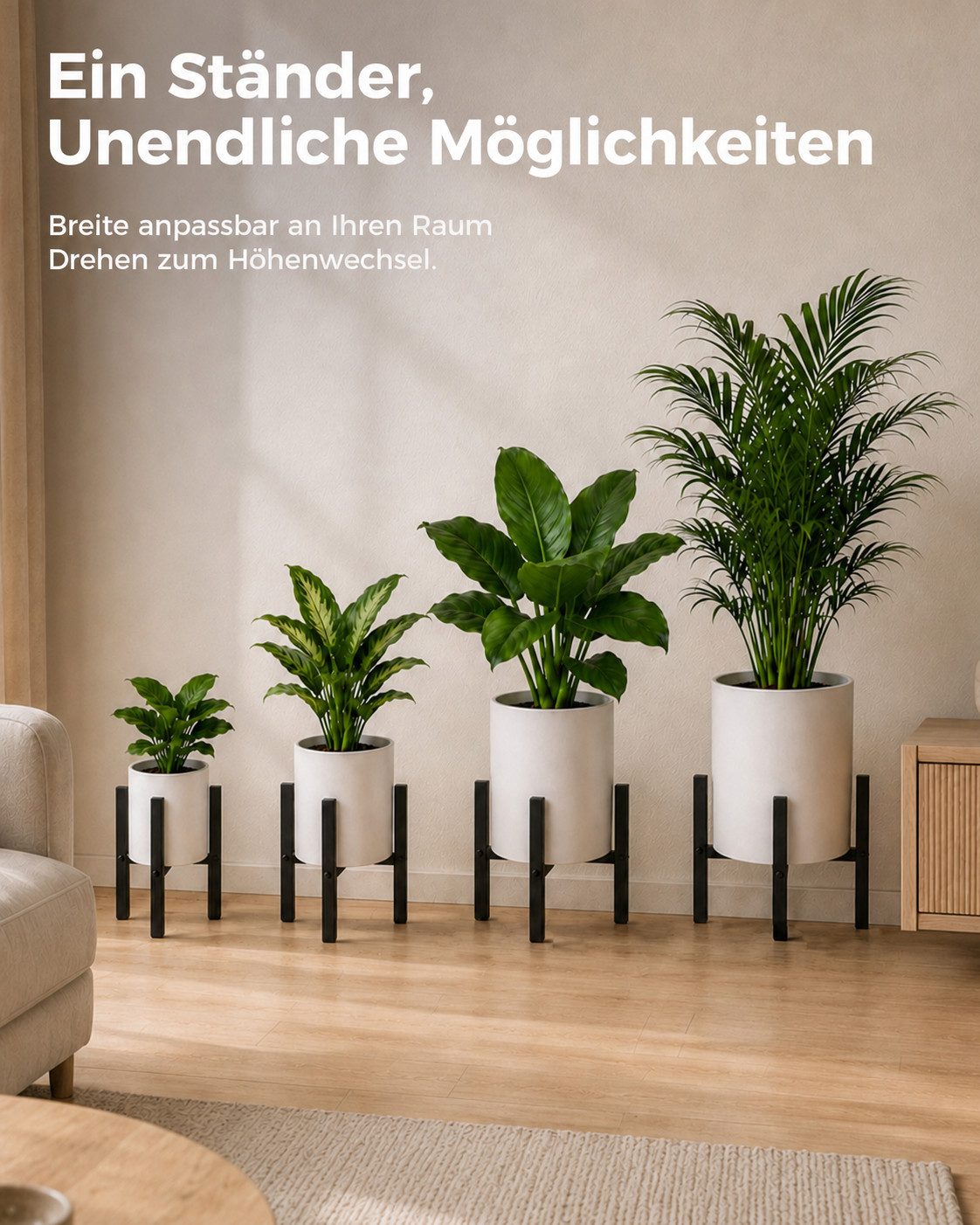 Bamworld Blumenständer wasserfest & sonnenbeständig, Verstellbarer, Schwarz (1 St), Verstellbares Design mit 2 Höhenstufen – Bild 4 von 5