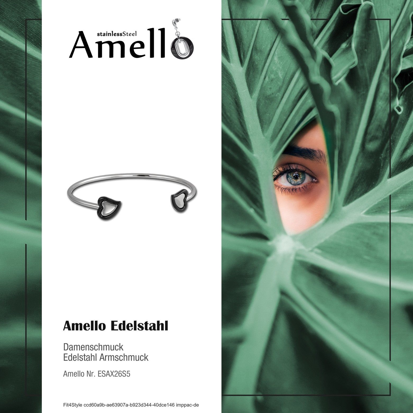 Armreif Amello (Stainless für silber Armreifen Steel) Damen Edelstahl Armreifen (Armreif), Herz Amello schwarz