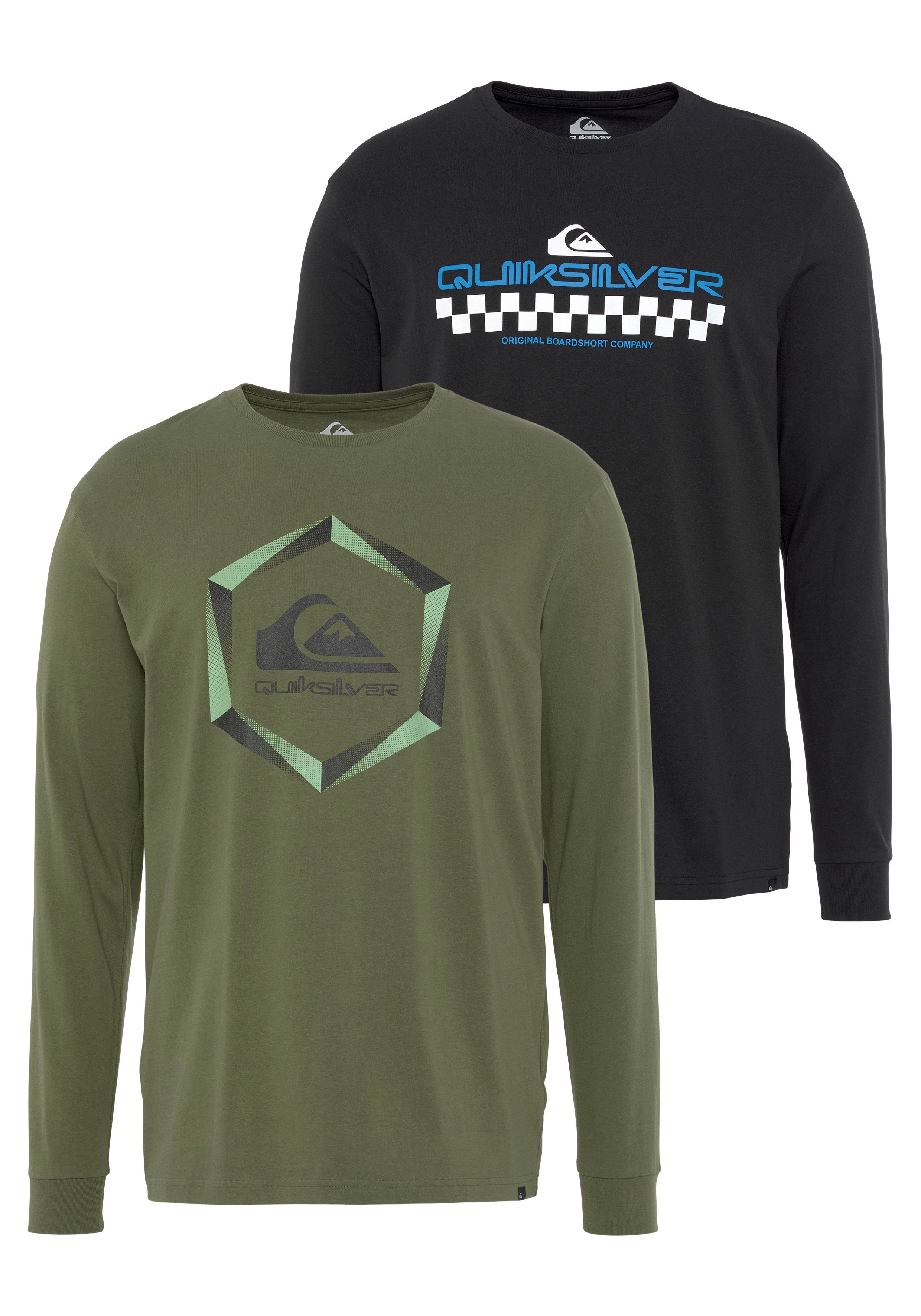 Quiksilver Langarmshirt Herren Doppelpack mit Logodruck günstig online kaufen