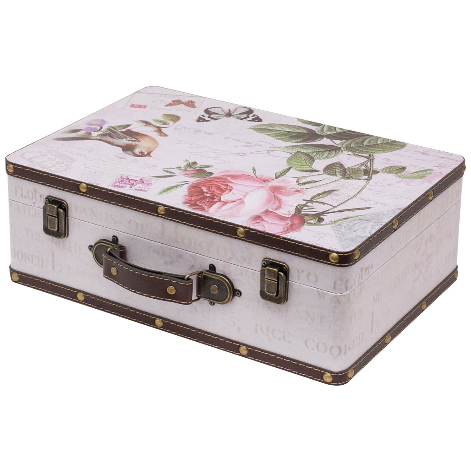 Aufbewahrungsbox Vintage Koffer Holz, Aufbewahrungsbox mit Deckel und Ledergriff als