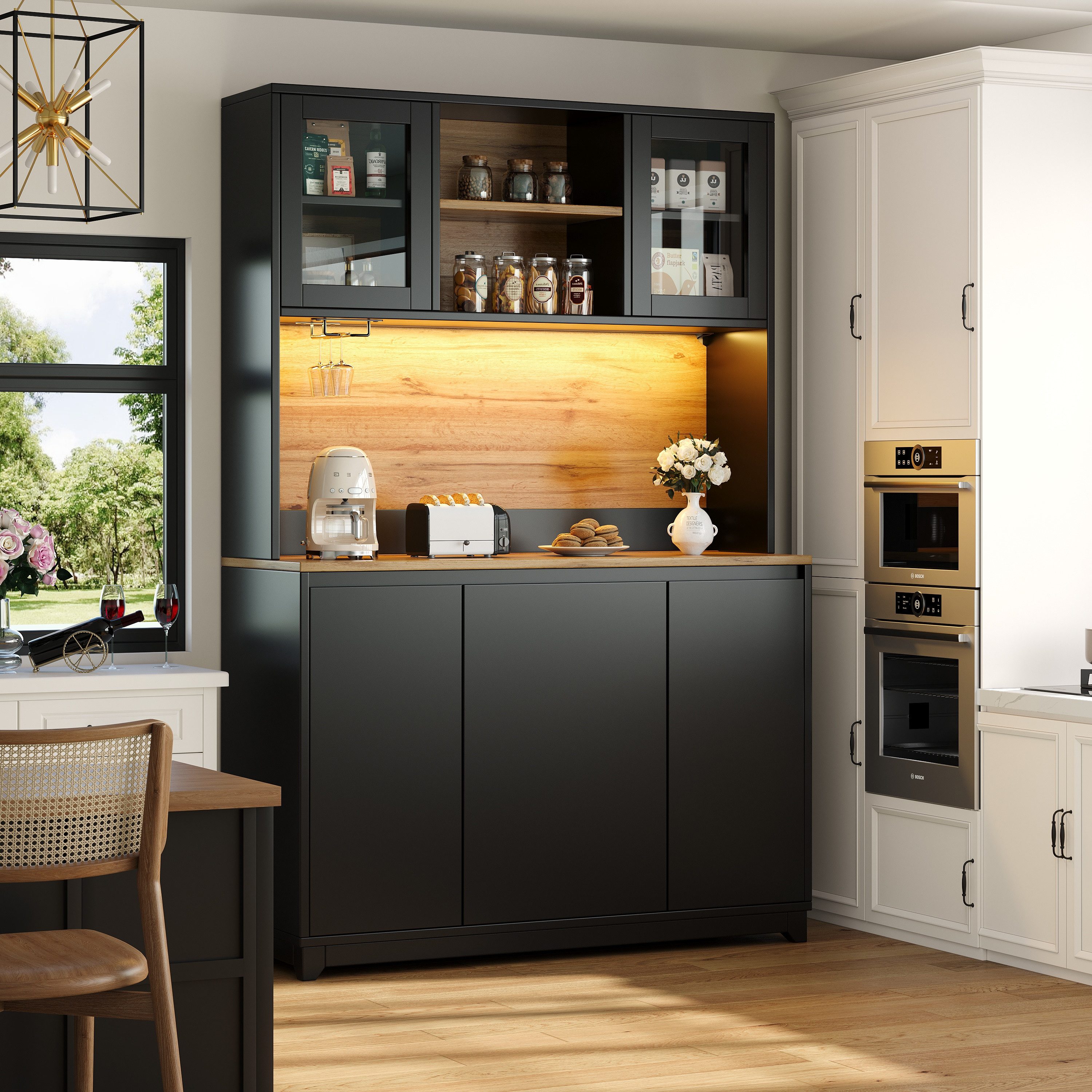 REDOM Hochschrank Elegantes Sideboard (mit Acryltüren und LED-Beleuchtung, 1-St., 120*40*180cm(L x B x H) mit LED-Beleuchtung und Acryltüren