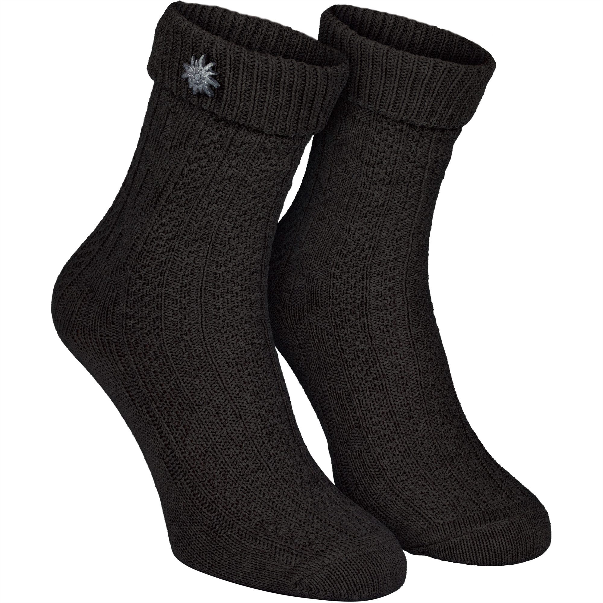 Black Snake Trachtensocken Trachtensocken mit Edelweiß-Pin für Damen & Herren (1-Paar, 1 Paar Trachtensocken mit Edelweiß-Pin) Abnehmbarer Edelweiß-Pin und klassisches Zopfmuster