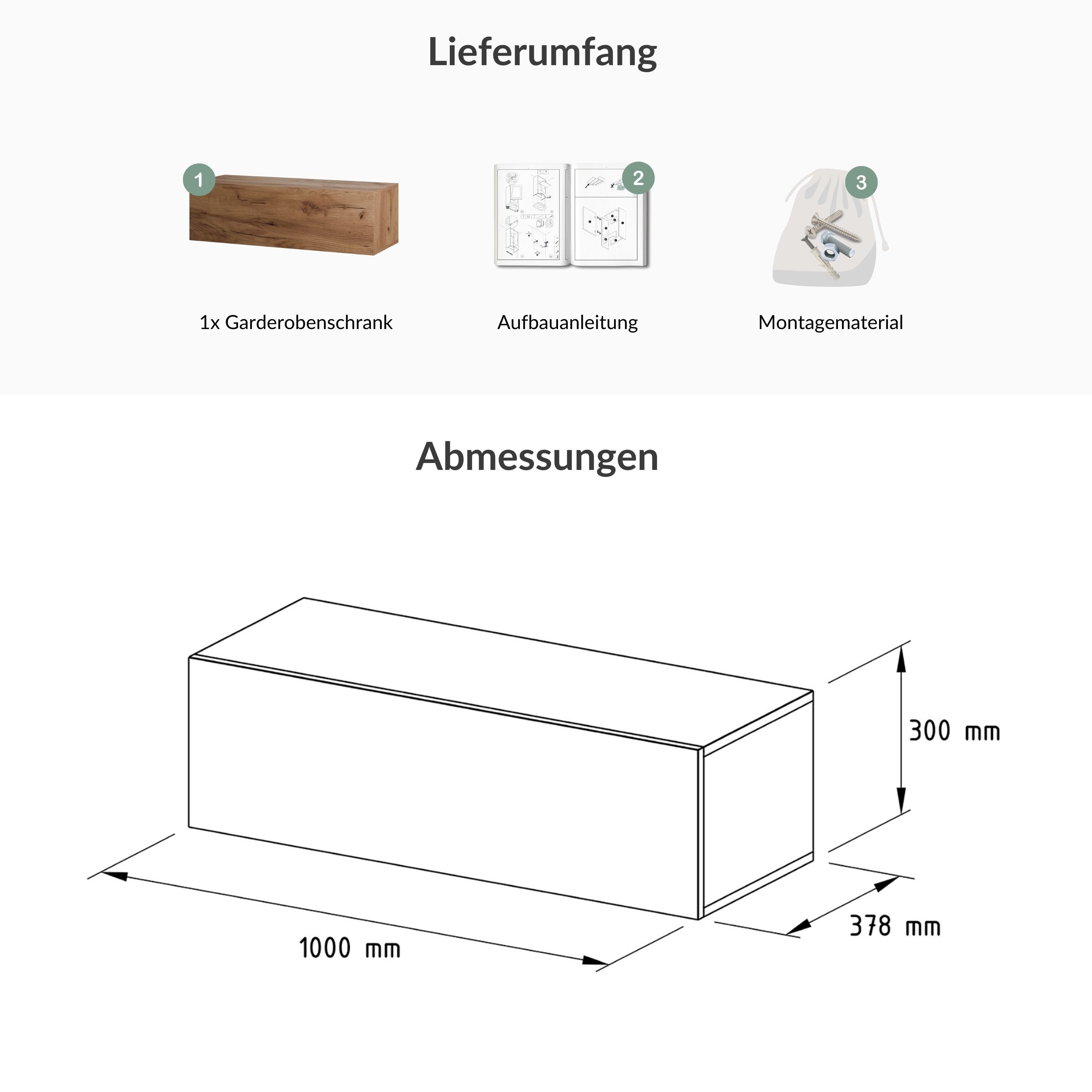 Planetmöbel Garderobenschrank Kompaktgarderobe Wandschrank 100 cm (schmaler Flurschrank mit Stauraum, 1-St., Flurgarderobe mit Soft-Open Funktion) Flurkommode v – Bild 4 von 5