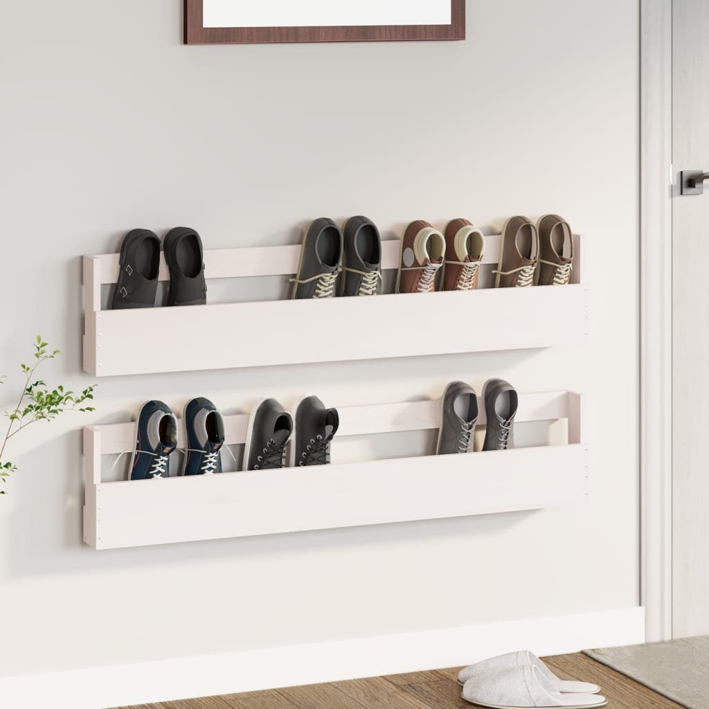 furnicato Schuhschrank WandSchuhregale 2 Stk. Weiß 110x9x23 cm