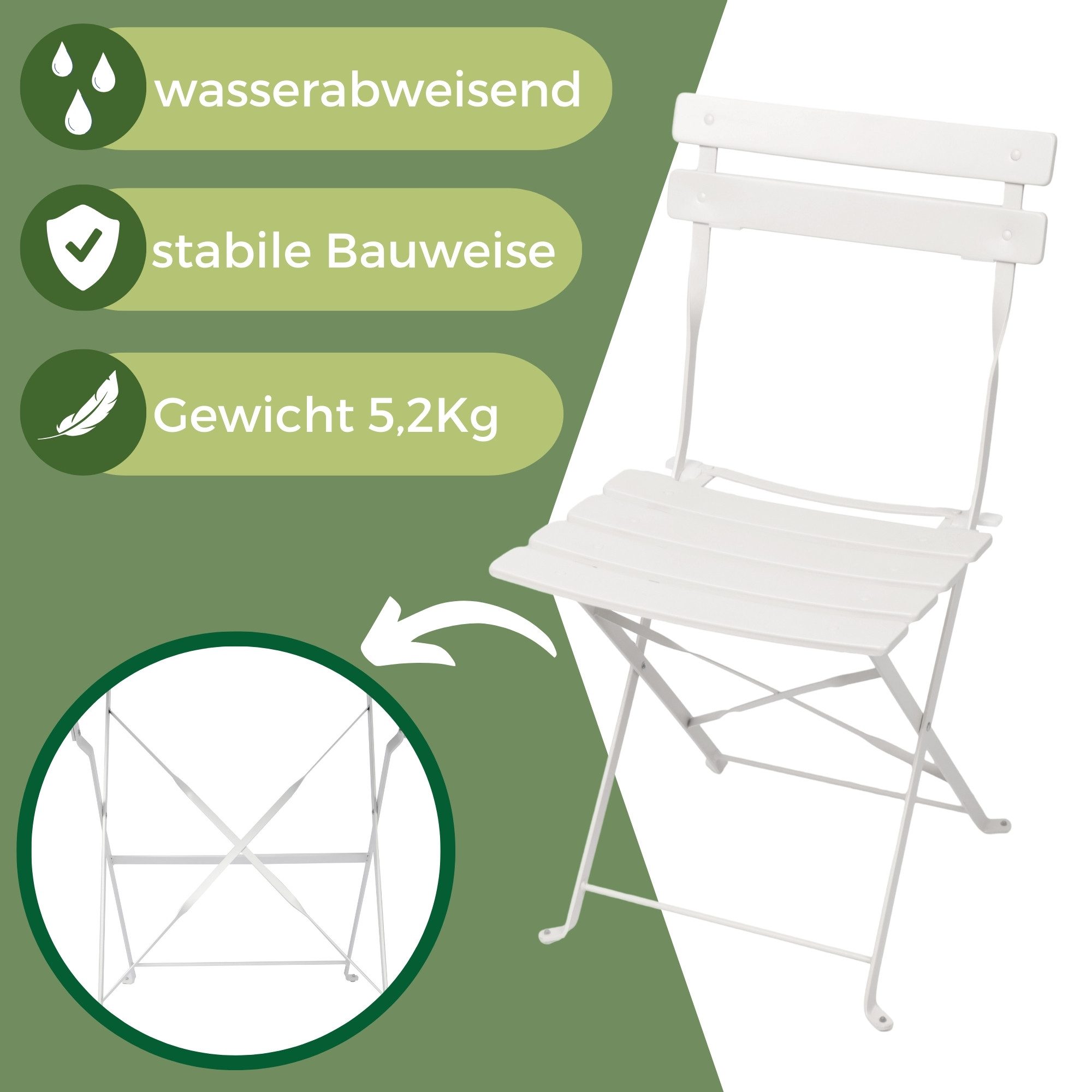 Albatros International Balkonset Bistroset 3-teilig Weiß  Bistrotisch 2 Stühle und Tisch aus Metall, (optimal als Balkonmöbel Set oder Gartenmöbel in modernem Design, Weiß), klappbare Stühle und Tisch aus robustem Metall