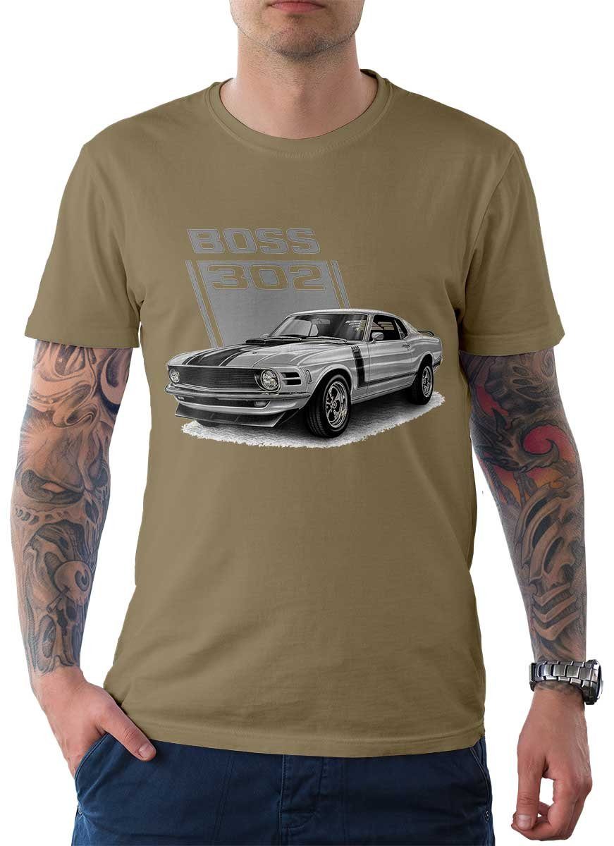 Classic Herren Rebel American Wheels T-Shirt Motiv T-Shirt Tee Khaki Car On mit / US-Car Auto