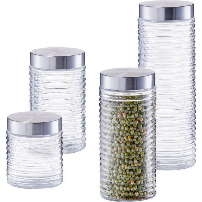 Zeller Present Vorratsglas gerillt Edelstahl Glas (Set 4-tlg)