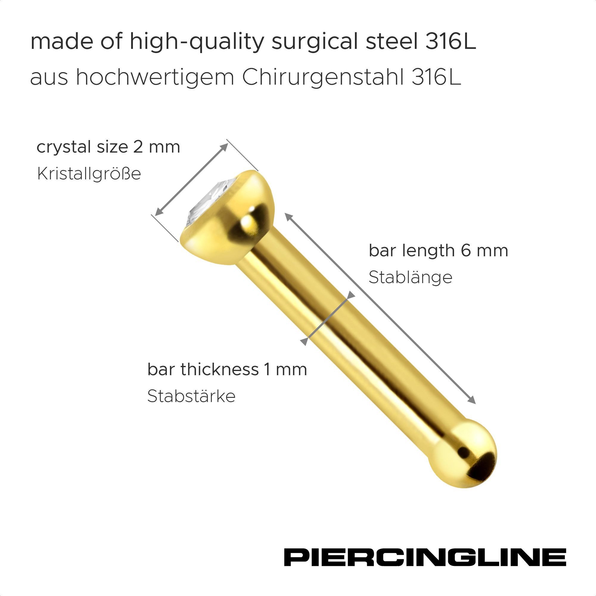 PIERCINGLINE Nasenpiercing Chirurgenstahl Nasenstecker Pin KRISTALL (Nasenstecker, 1-tlg)
