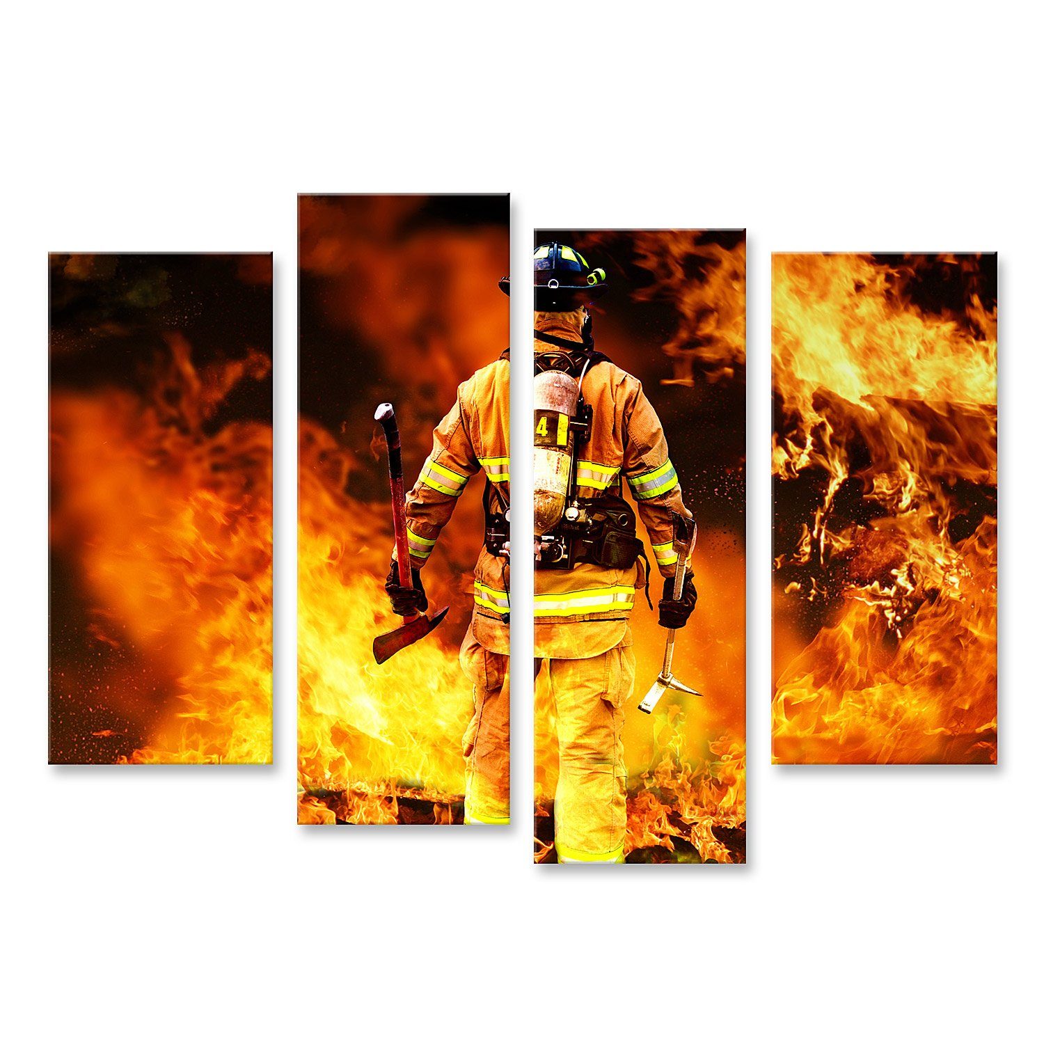 islandburner Leinwandbild Bild auf Leinwand Feuerwehr Mann bekämpft die Flammen Wandbild Poster