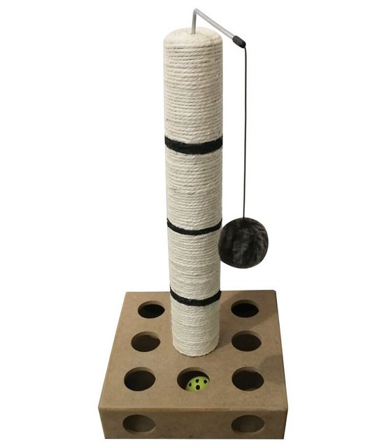 Dehner Kratzbaum Katzen-Kratzsäule Tango, ca. 52 x 25.5 x 25.5 cm, abwechslungsreiches Intelligenzspielzeug mit zwei Bällen im Standfuß