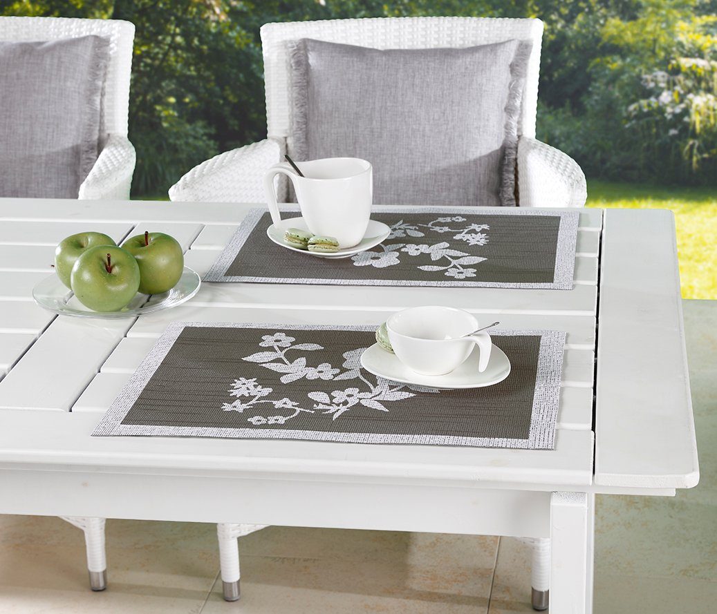 Peyer Syntex Gartentischdecke Tischset Borkum-Uni silber 30 x 45 cm 2er Pack, geschnitten Anthrazit