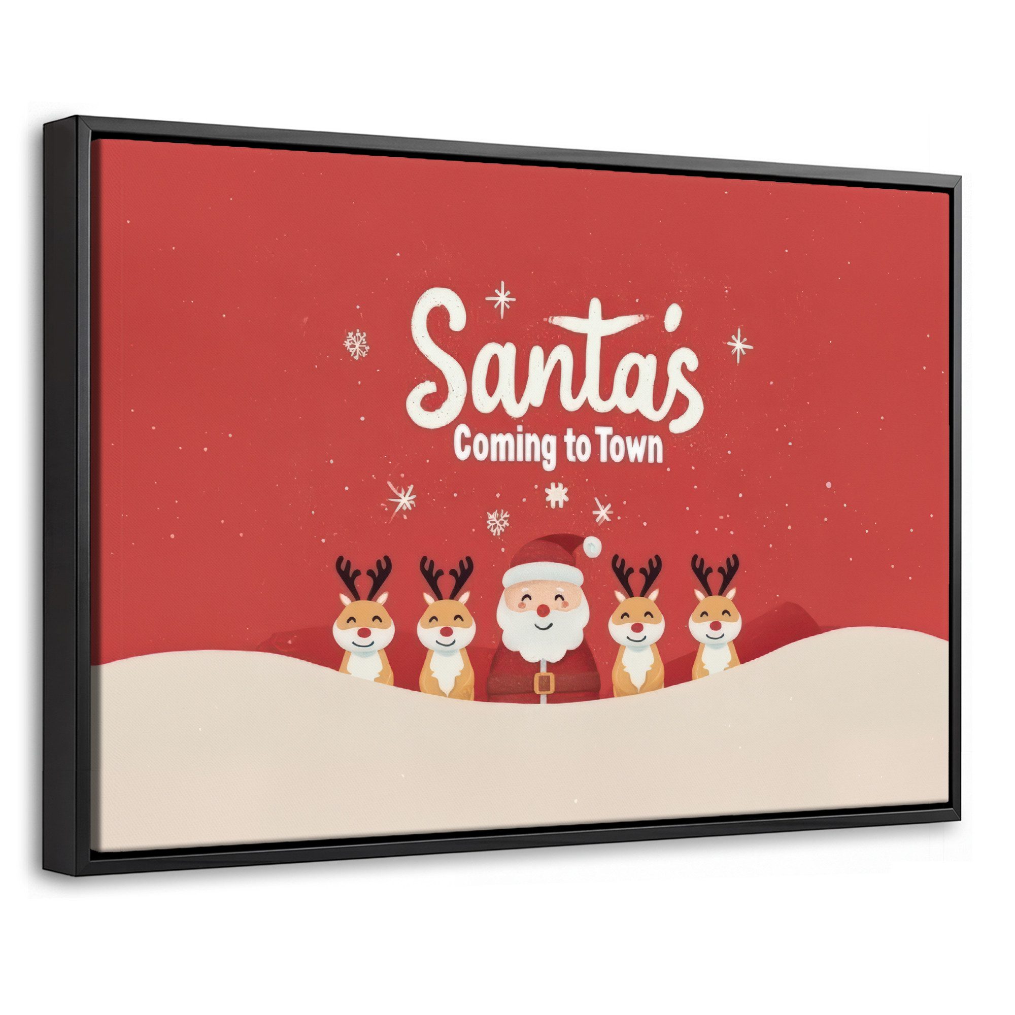 OneMillionCanvasses® Leinwandbild mit Rahmen - Illustration - Weihnachtsmann - Rentier - Rot, Fotodruck (1 St), Bilder, Zimmer Wand Bild Dekoration 30x20cm
