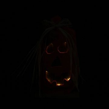 Home-trends24.de LED Dekofigur Kürbis LED-Deko Holz Halloween Pumkin Figur Orange 33 cm