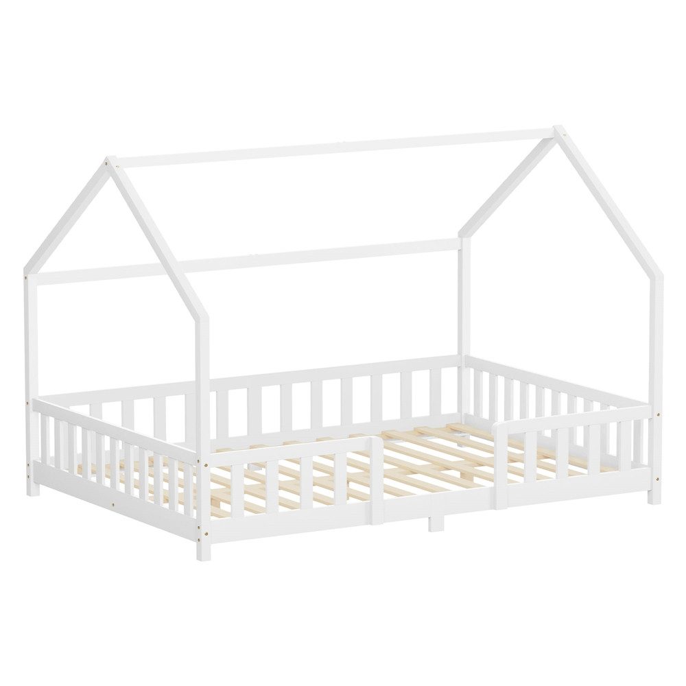 ML-DESIGN Spielbett Hausbett Kinderbett inkl. Lattenrost kreativ Bodenbett für Kinder, Abenteuerbett ohne Matratze 140x200cm Holzbett Weiß Kiefer Bettgestell