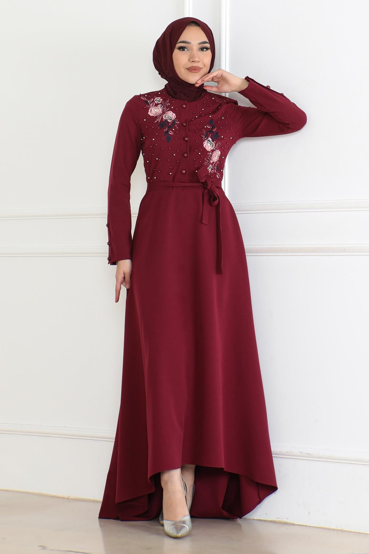 MODAMİHRAM Maxikleid Besticktes Kleid - Khaki 6119