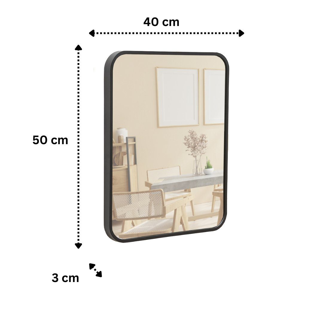 Schminkspiegel Spiegel Home (schwarz | Dübel), Badezimmerspiegel inklusive schwarz Wandspiegel Flurspiegel cm, schwarz Metallrahmen und Terra 50x40x3 Schrauben