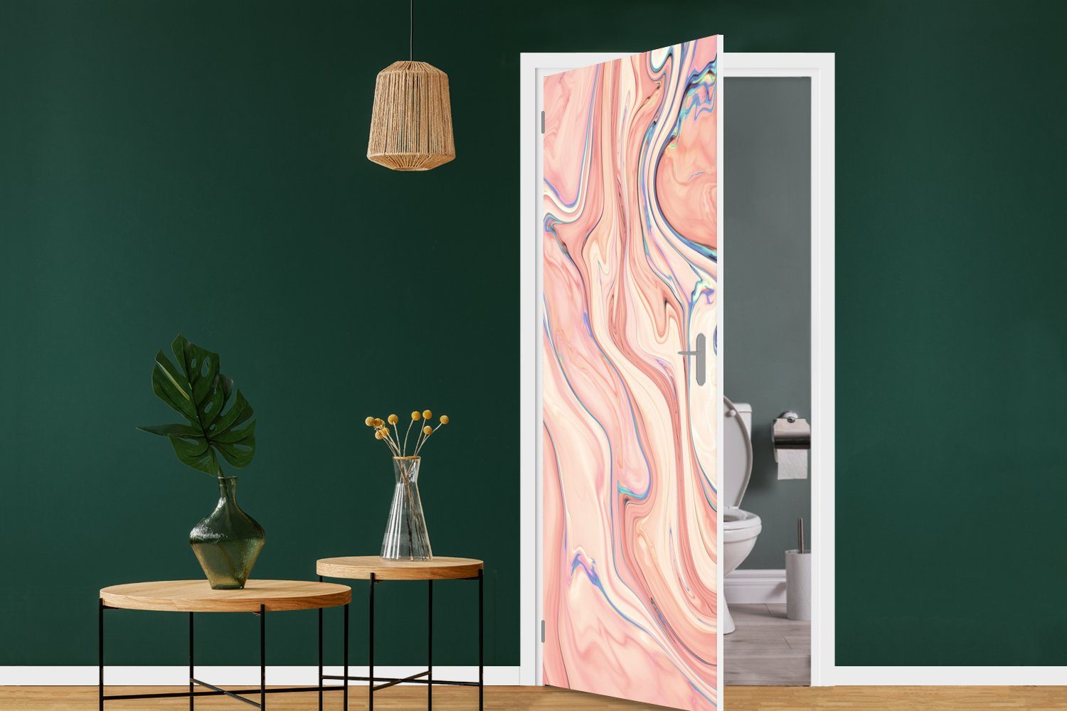 MuchoWow Türtapete Marmor Tür, bedruckt, (1 - cm - für 75x205 Abstrakt, St), Rosa Pastell - Blau Matt, Fototapete Marmoroptik Türaufkleber, - 