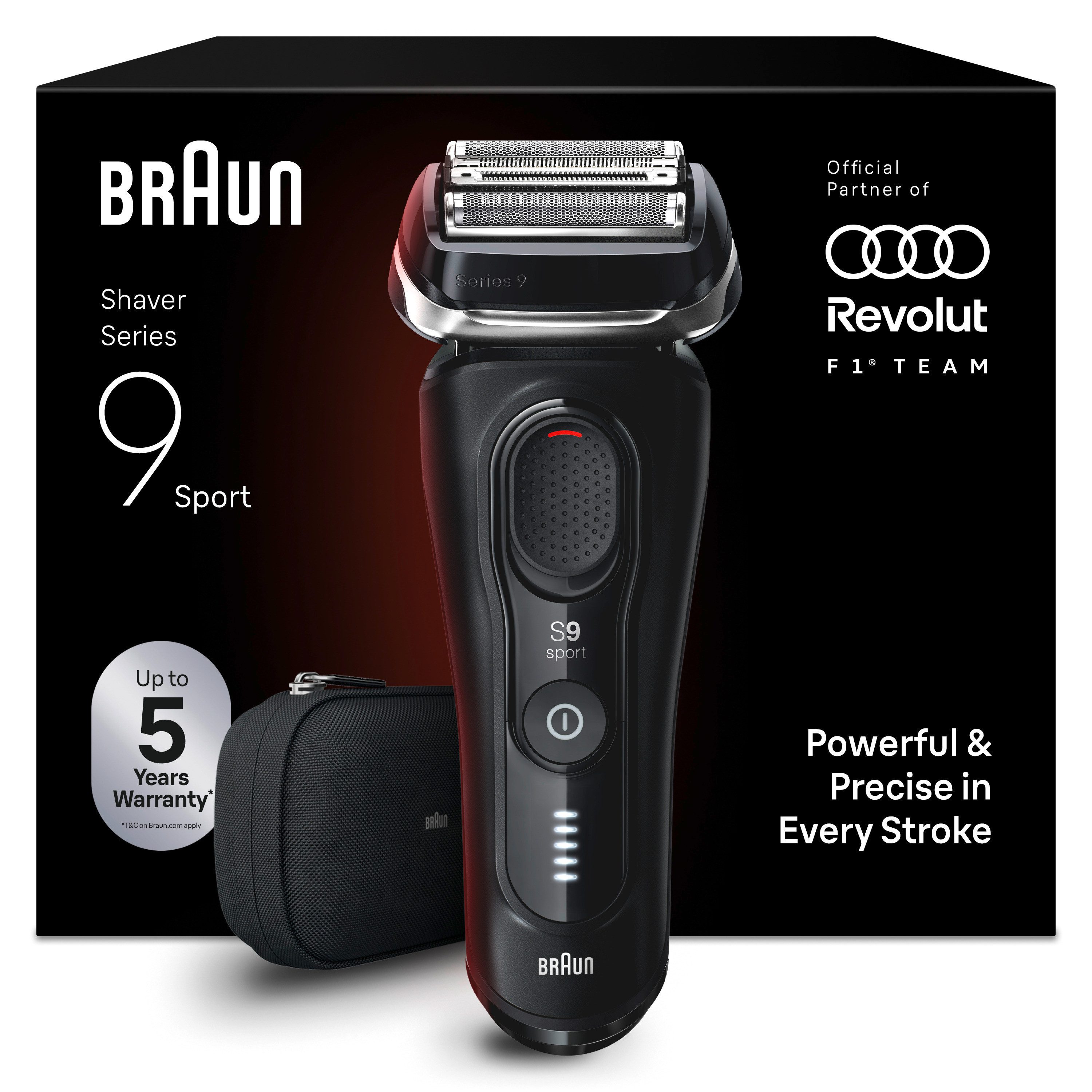 Braun Elektrorasierer Series 9 Sport 9110s, SmartClean-Plus-Reinigungsstation, integrierter Präzisionstrimmer, 4+1 Präzisionskopf, SensoAdapt, 60 Min., Nass & Trocken, Schwarz