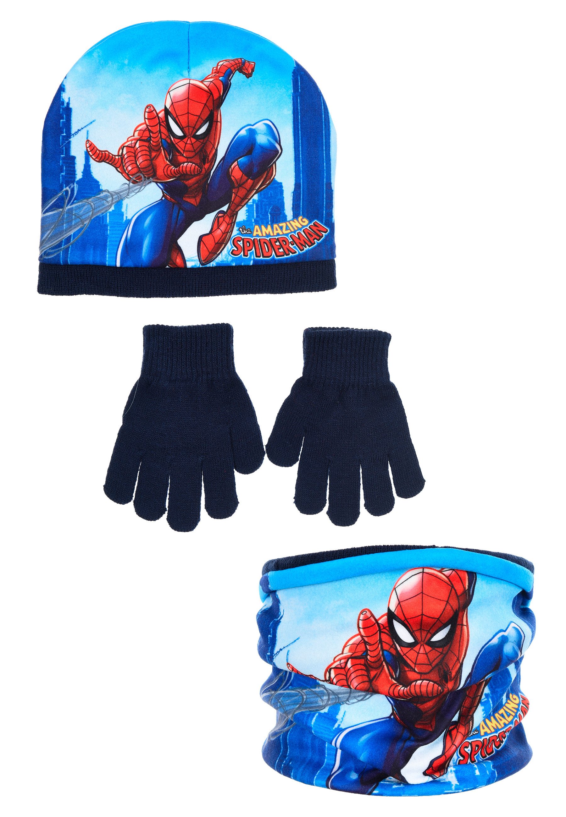 Spiderman Mütze & Schal Kinder Jungen Winter-Set Mütze Schlauch-Schal (SET, 3-tlg)