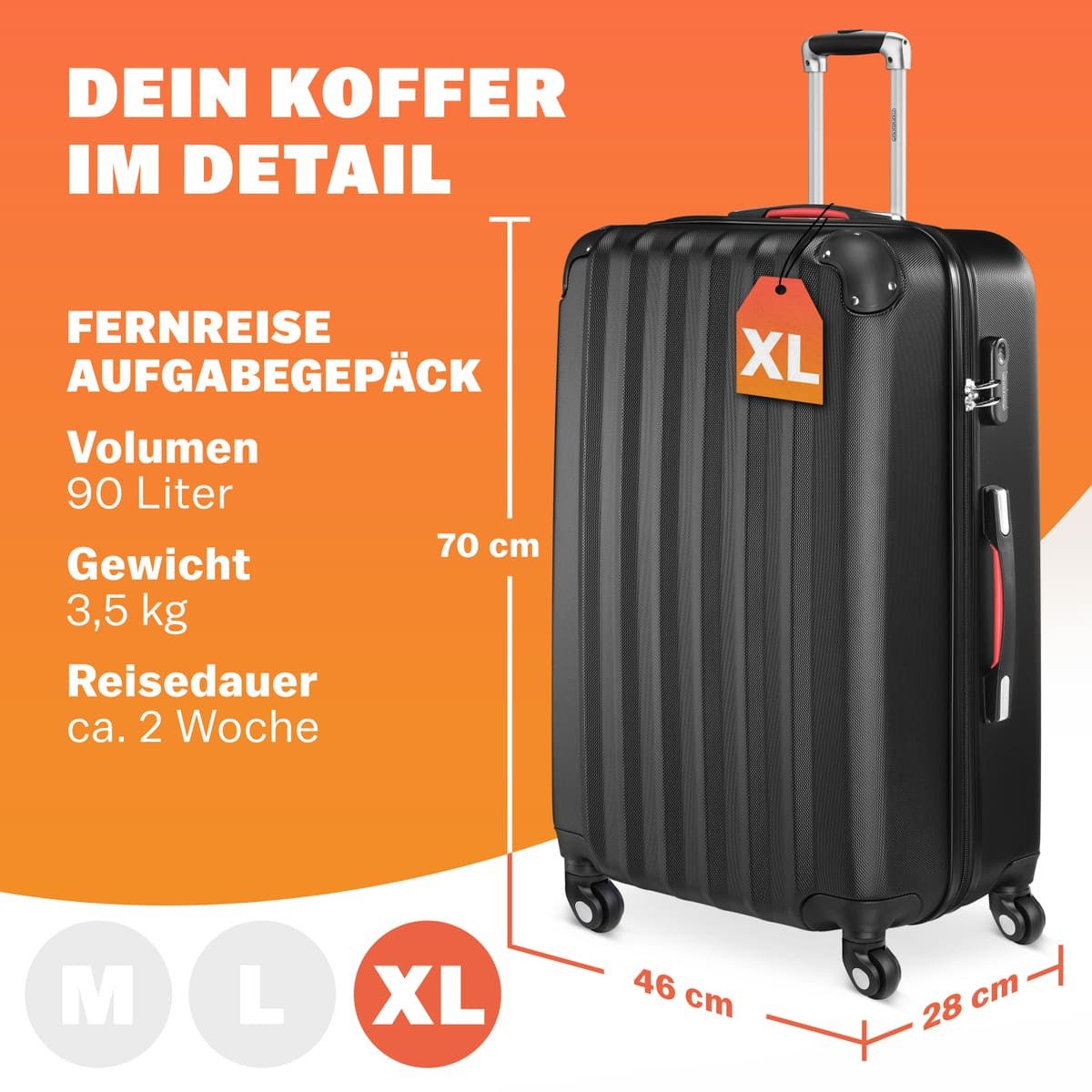 monzana Hartschalen-Trolley Baseline, 4 Rollen Rollen, Rollkoffer Zahlensch günstig online kaufen
