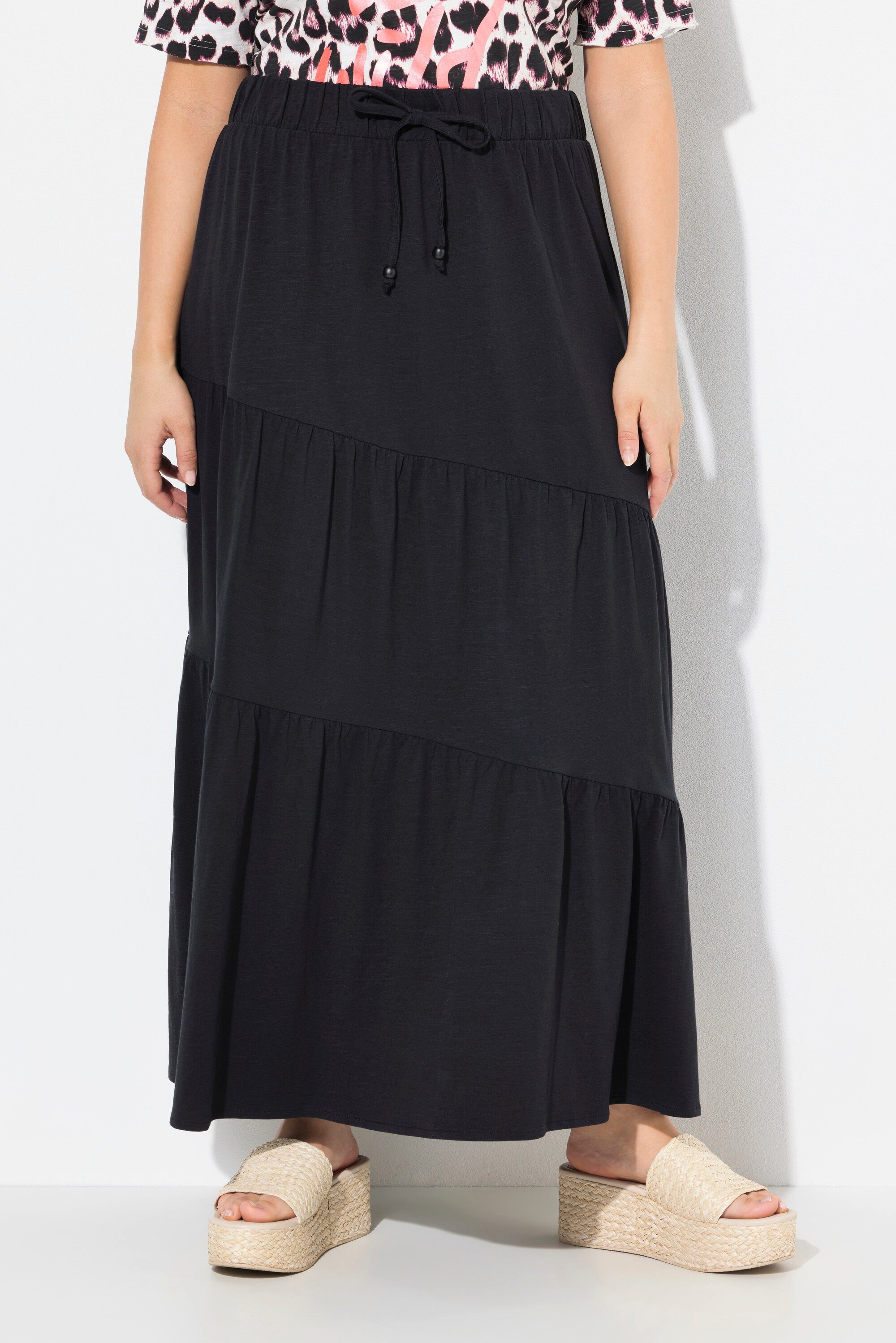 Ulla Popken Midirock Maxi-Jerseyrock Volantstufen A-Linie Elastikbund günstig online kaufen