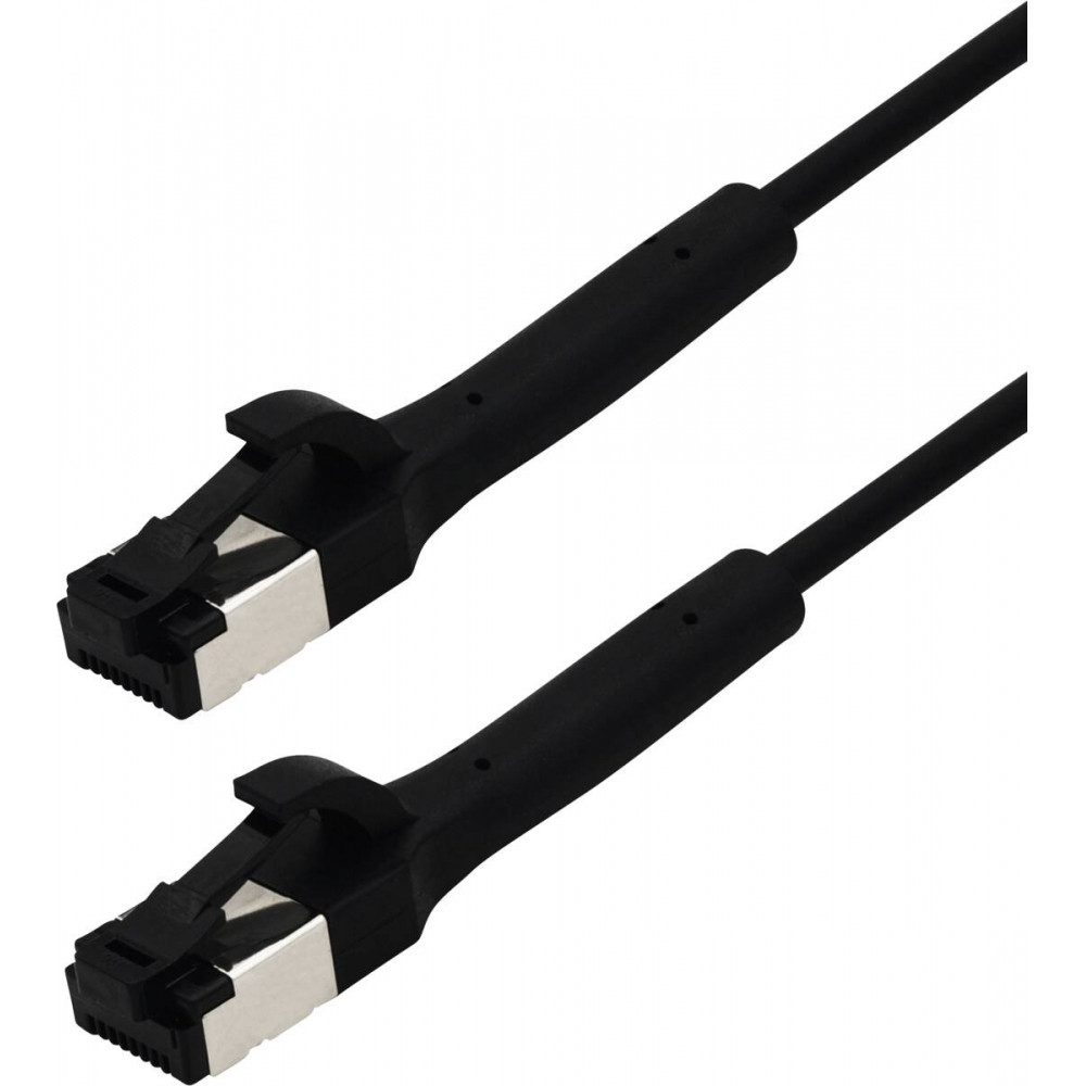 Transmedia Transmedia TI 42-2 L Schwarz Patchkabel CAT 8.1 Netzwerkkabel, RJ 45 Stecker 8/8pol Western, RJ 45 Stecker 8/8pol Western, Flexibler Stecker für enge Räume