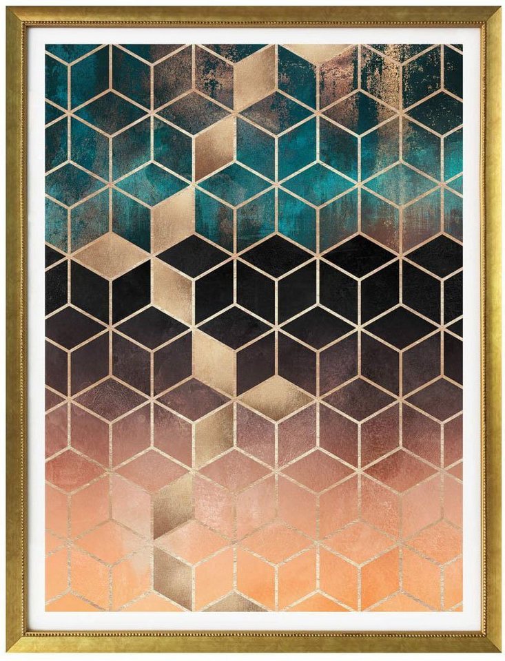 Wall-Art Poster Gold Grün Geometrie, Schriftzug (1 St), Poster ohne  Bilderrahmen