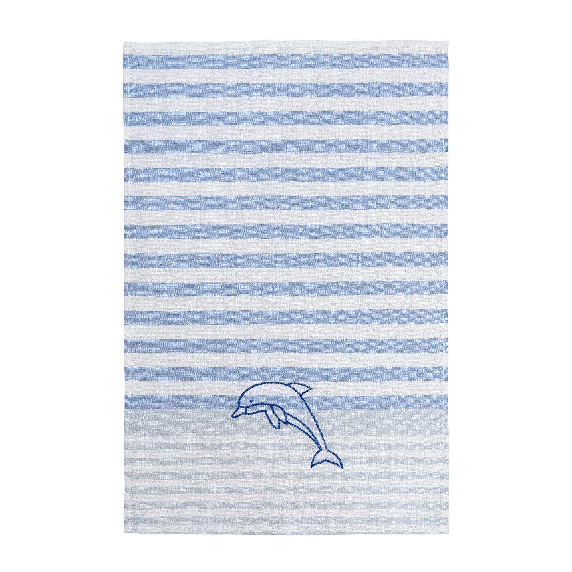 Grubentuch Geschirrtuch von Grubentuch aus der Mare Kollektion - Delfine, Motiv bestickt, 55% Leinen, 45% Baumwolle