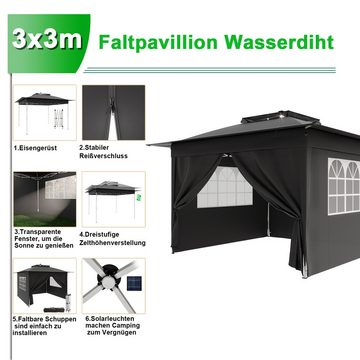 HOMALL Faltpavillon 3x3 Pavillion Pop-up-Gazebo mit Beleuchtung und Doppeldach für Garten