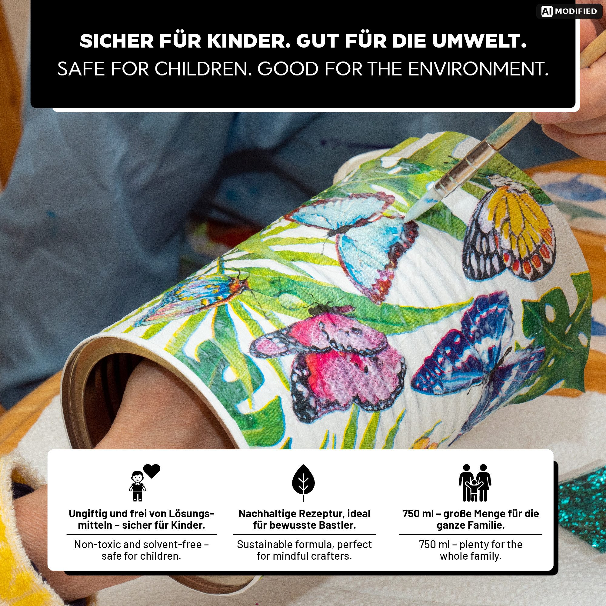 LM-Kreativ Bastelkleber Decoupage-Kleber Kleber & Lack in einem, transparent & seidenmatt, Decoupage-Kleber & Lack, wasserbasiert, transparent, seidenmatt – Bild 4 von 5