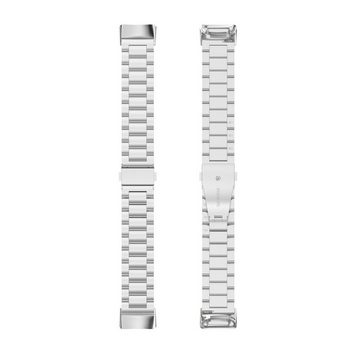 Wigento Smartwatch-Armband Für Fitbit Charge 6 / 5 Style Stahl Ersatz Armband Smart Uhr Silber