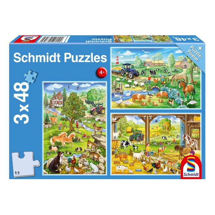 Schmidt Spiele Puzzle Bauernhof 3x48 Teile 144 Puzzleteile
