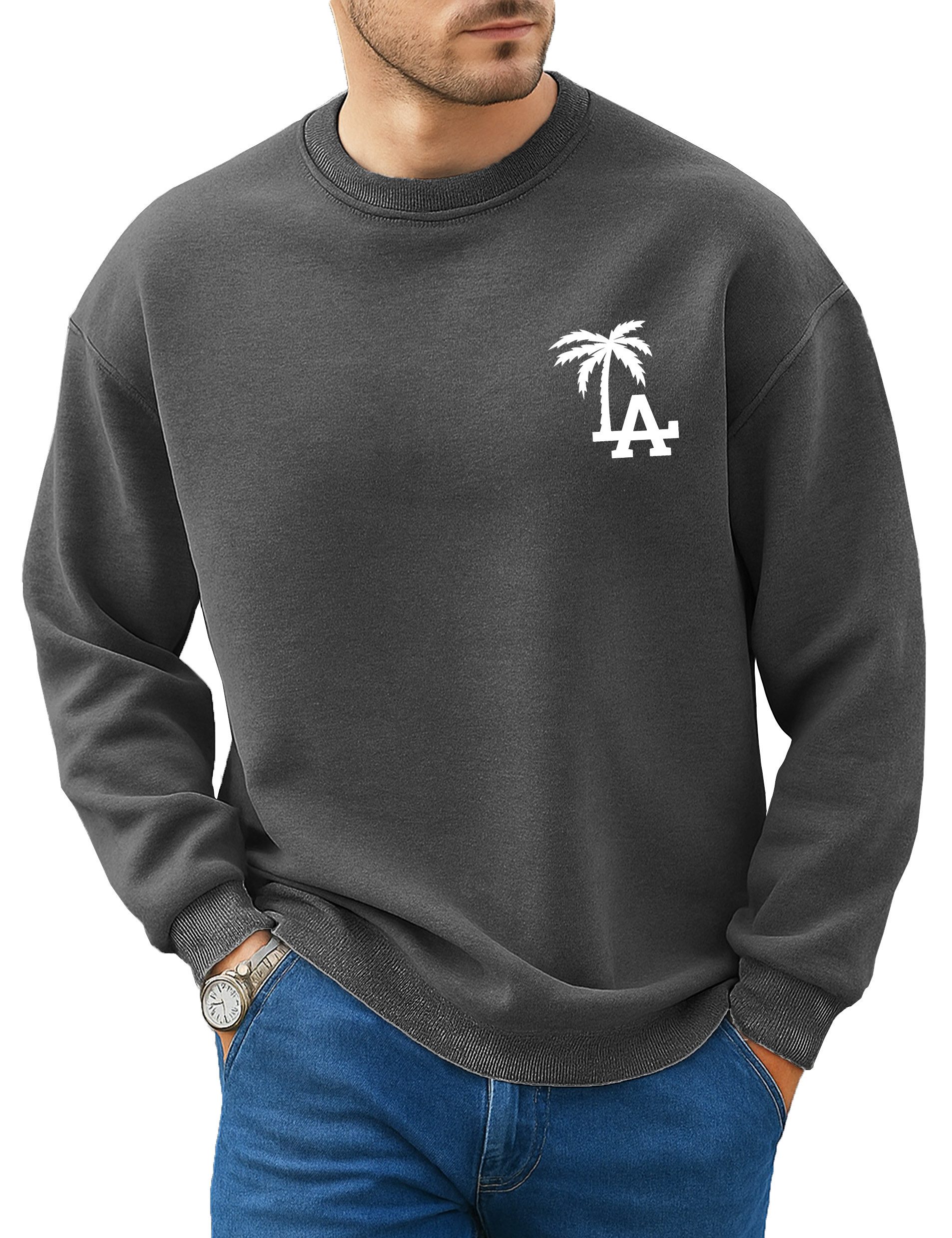 RMK Fleecepullover Herren Rundhalspullover Pullover Oversized Fitness LA Los Angeles mit Baumwolle