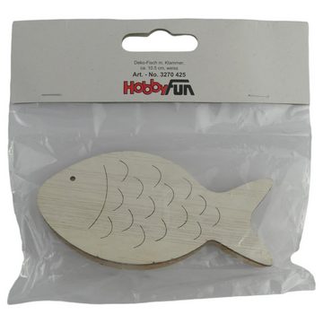 HobbyFun Tischkartenhalter Holz Fisch mit Klammer Altweiß 10,5 cm