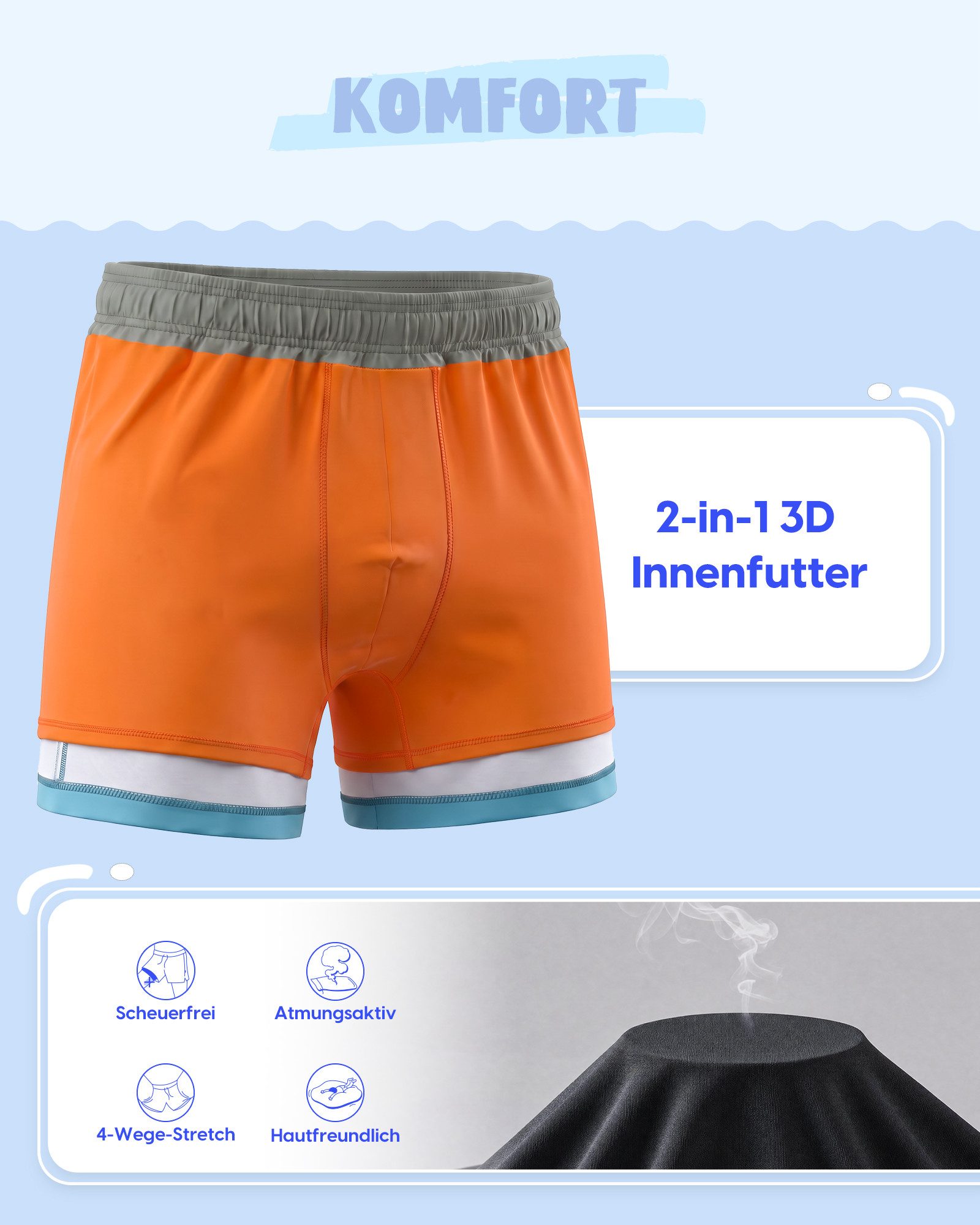 MaaMgic Badehose Shorts Jungen 2-in-1 mit verstellbarem Kordelzug (1-St) Stretch Schwimmshorts mit Innenfutter für Strand und Schwimmbad – Bild 3 von 5