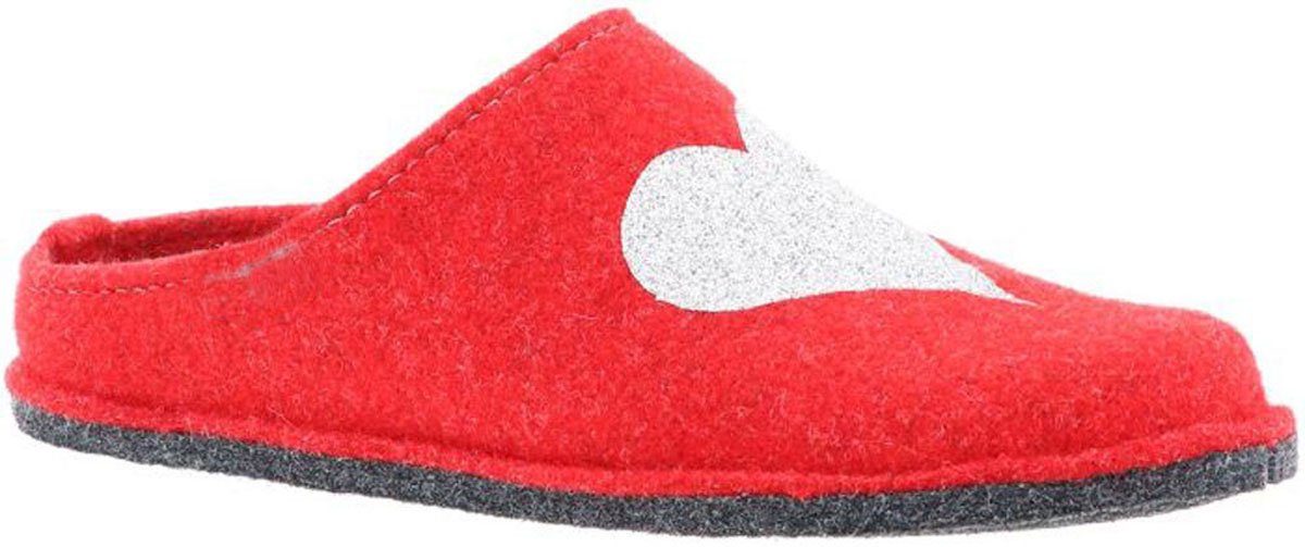 Steinnacher Bärbel Damen Filzpantoffel Herz und Glitter rot Pantoffel
