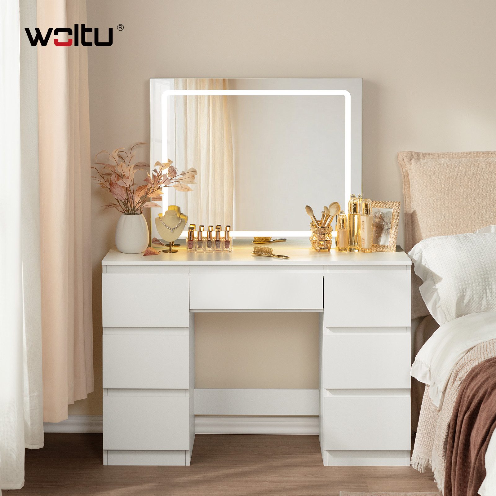 Woltu Schminktisch, mit Steckdose, mit LED-Beleuchtung günstig online kaufen