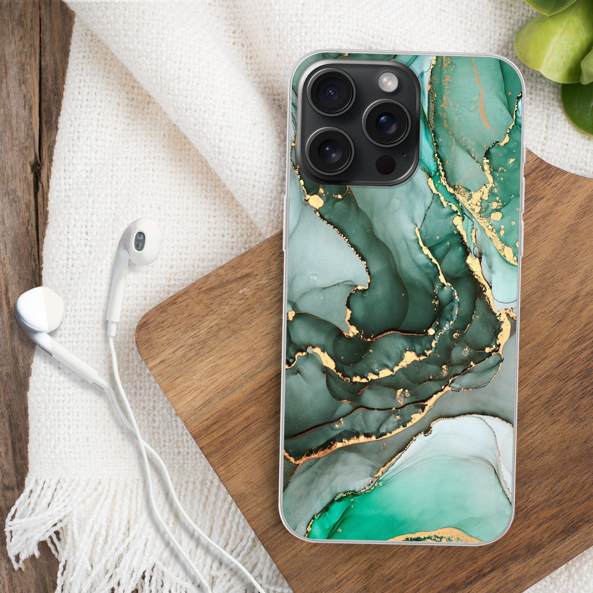 MuchoWow Handyhülle für Apple iPhone 15 Pro Max Gold - Marmor - Grün - Luxus - Marmoroptik, Smartphone-Bumper, Print, Handy Schutzhülle Dünn