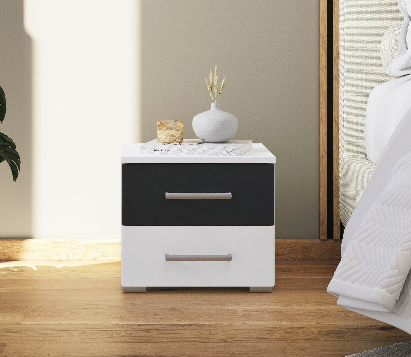 rauch Nachtkommode Nachttisch Nachtkonsole Beistelltisch Kommode Sideboard BURANO, mit farblich abgesetzter Schublade MADE IN GERMANY