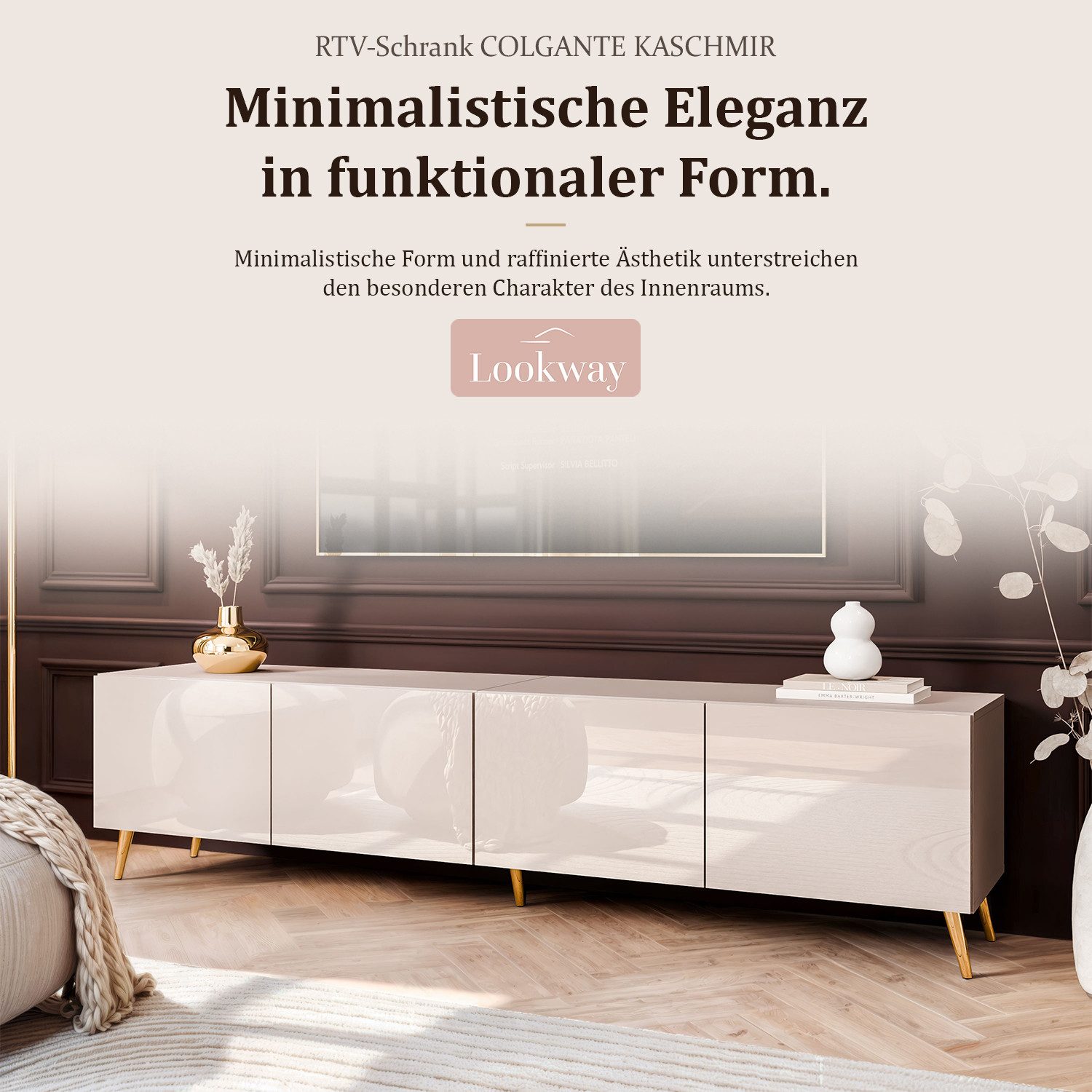 Lookway TV-Schrank COLGANTE 200 Kaschmir Hochglanz mit Metallbeinen (2x TV- Schrank) Breite: 200 cm